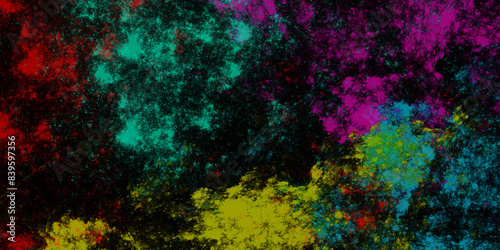 Dark concrete wall beautiful green and dark blue ocean background. Colorful Stained stony rusty wall background. Aquamarine and pink Abstract Glowing Space Stars. Vintage paper textured aquarelle