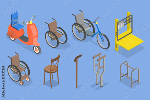 3D Isometric Flat Vector Set of Orthopedic Accessories, Medical Support Equipment