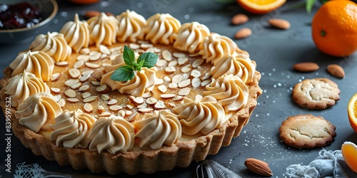 Orange-Flavored Homemade Pie with Candied Orange Jam Mousse and Almond Cookie Crust. Concept Pie recipes, Homemade desserts, Orange flavor, Mousse desserts, Almond recipes photo