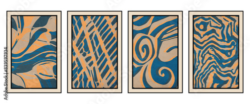 Set of 4 Abstract illustration in vintage style. For use in graphics, for wall decor. .