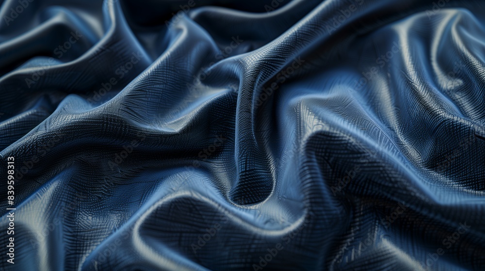 Fototapeta premium The leather material is dark in color, slightly wrinkled, forming waves.