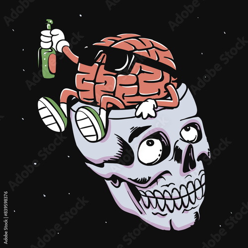 Brain Relaxing in Skull Vector Illustration
