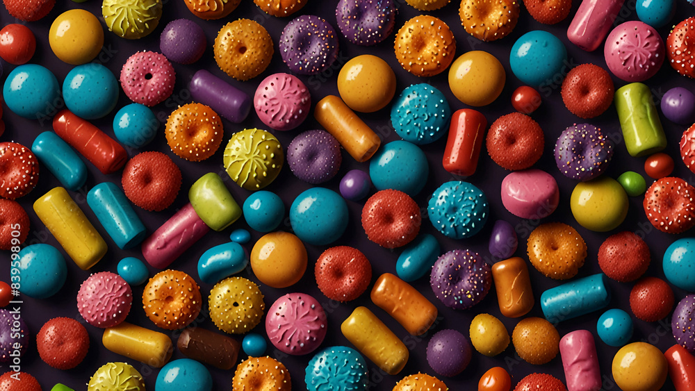 Mixed collection of colourful candy, on coloured background. Flat lay, top view. frame of colourful chocolate coated candy.
Mixed collection of colourful candy, on coloured background. Flat lay, top view. frame of colourful chocolate coated candy.
