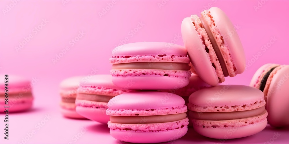 Levitating French Macarons with Pastel Hues and Crumbs on Pink Background. Concept Food Photography, Levitation Photography, Pastel Colors, Creative Composition, Studio Lighting Levitating French Macarons with Pastel Hues and Crumbs on Pink Background. Concept Food Photography, Levitation Photography, Pastel Colors, Creative Composition, Studio Lighting