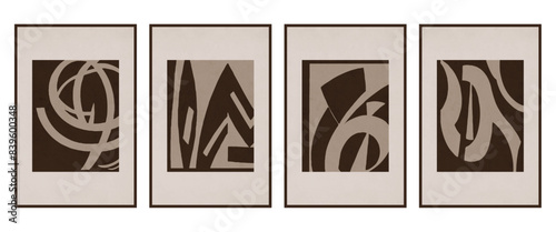 Set of 4 Abstract illustration in vintage style. For use in graphics, for wall decor. .