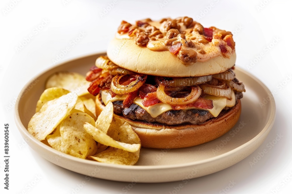 Cajun Cheeseburger with Praline Bacon and Grilled Onions and Juicy Beef Patty