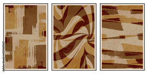Set of 3 Abstract illustration in vintage style. For use in graphics, for wall decor. .