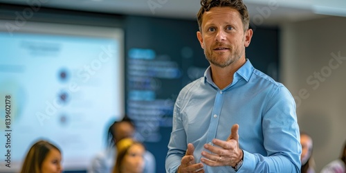 A man is presenting in a co...