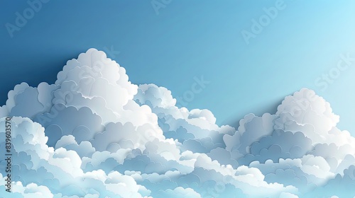 Clouds on blue sky banner. White cloud on blue sky in paper cut style