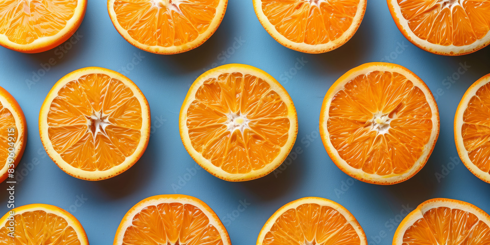 Fresh oranges overhead view laying flat in a repeated pattern Fresh oranges overhead view laying flat in a repeated pattern