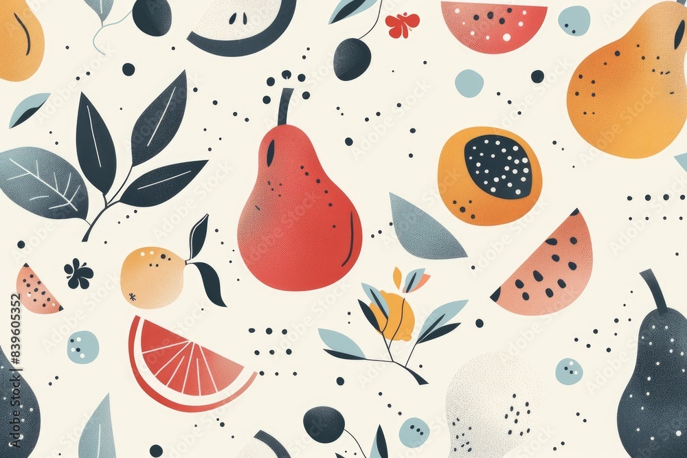 Simple, abstract shapes of cute fruits on a light background Simple, abstract shapes of cute fruits on a light background