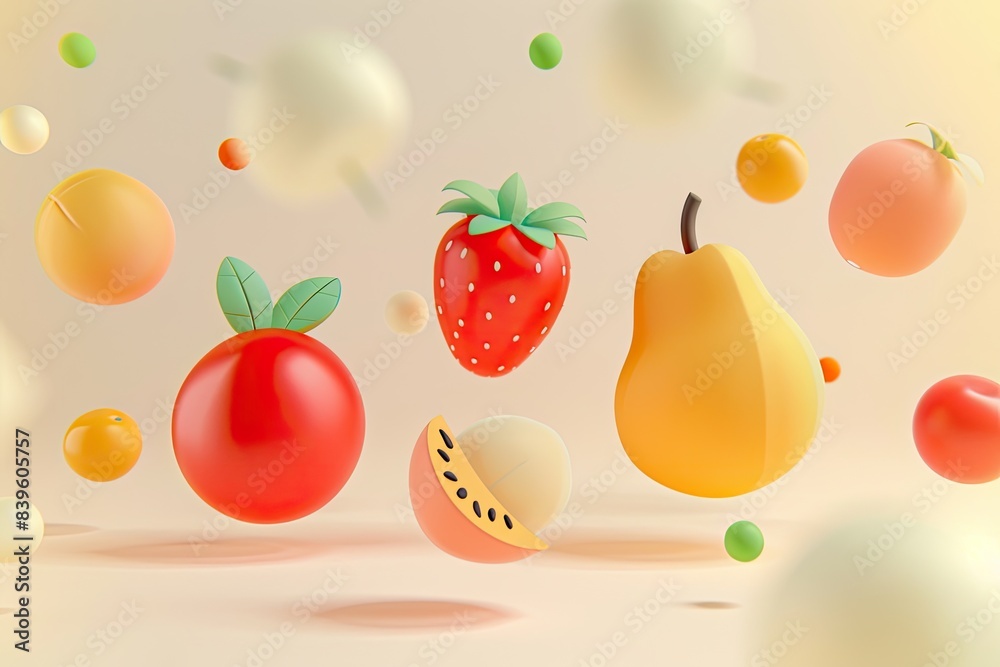 Simple, abstract shapes of cute fruits on a light background Simple, abstract shapes of cute fruits on a light background