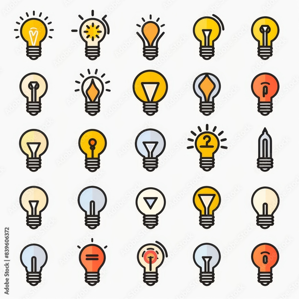 Light bulb flat icon set, light bulb icons collection, simple minimal logos isolated on white Light bulb flat icon set, light bulb icons collection, simple minimal logos isolated on white