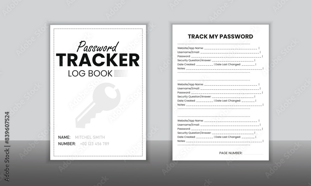 Password keeper logbook Set of password tracker logbook minimalist design template Password keeper logbook Set of password tracker logbook minimalist design template