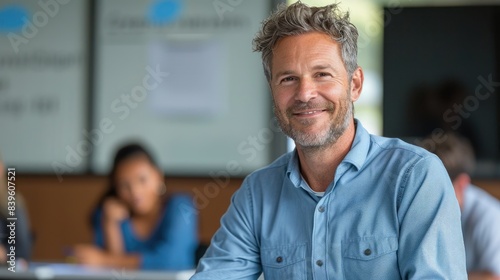 A man is presenting in a co...
