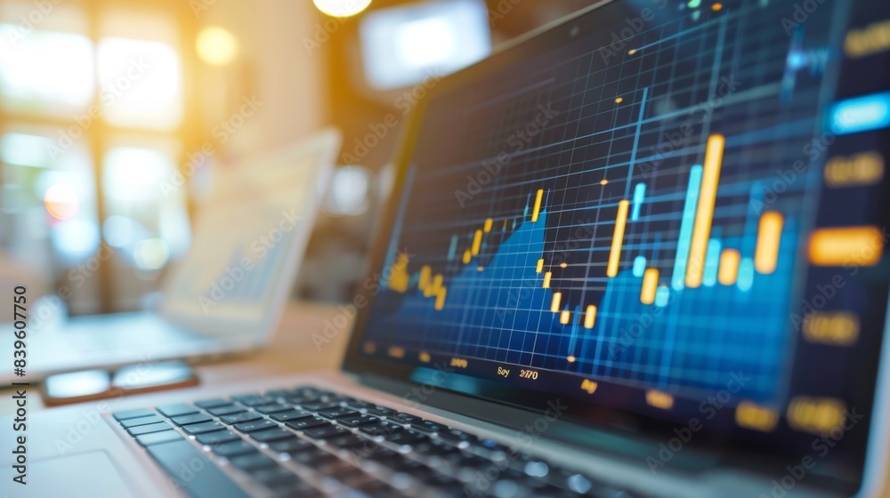 A close-up of a laptop screen displaying real-time stock market graphs and charts, symbolizing financial analysis and investment decisions A close-up of a laptop screen displaying real-time stock market graphs and charts, symbolizing financial analysis and investment decisions