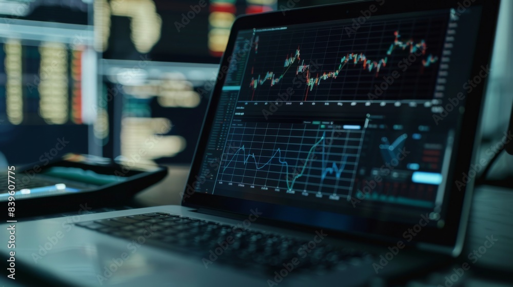 A close-up of a laptop screen displaying real-time stock market graphs and charts, symbolizing financial analysis and investment decisions A close-up of a laptop screen displaying real-time stock market graphs and charts, symbolizing financial analysis and investment decisions
