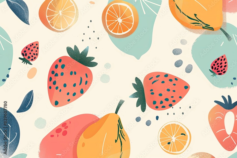 Simple, abstract shapes of cute fruits on a light background Simple, abstract shapes of cute fruits on a light background