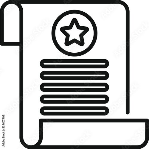Representing success, a scroll containing lines of text is marked with a star, symbolizing achievement and accomplishment