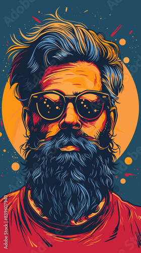 Hipster man with beard and mustache. Vector illustration in retro style.