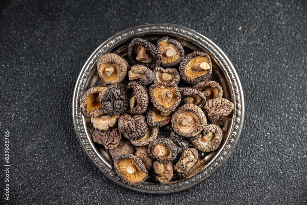 shiitake dried mushroom appetizer meal food snack on the table copy space food background rustic top view keto or paleo diet vegetarian vegan food shiitake dried mushroom appetizer meal food snack on the table copy space food background rustic top view keto or paleo diet vegetarian vegan food
