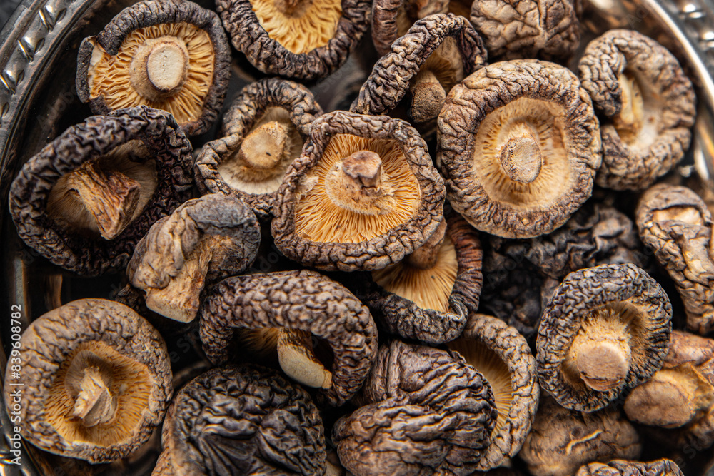 shiitake dried mushroom appetizer meal food snack on the table copy space food background rustic top view keto or paleo diet vegetarian vegan food shiitake dried mushroom appetizer meal food snack on the table copy space food background rustic top view keto or paleo diet vegetarian vegan food