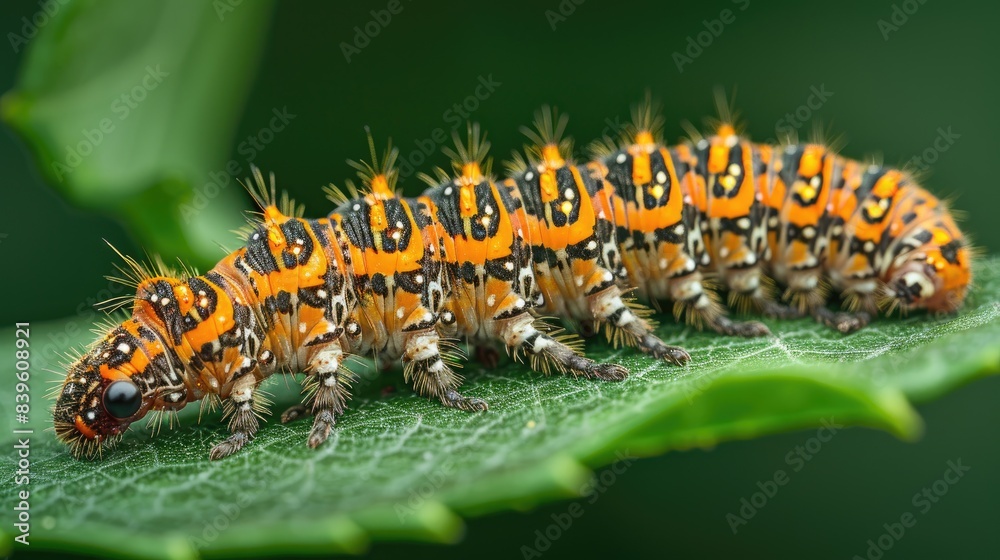 Caterpillar Munching A vibrant caterpillar munching on a leaf, leaving a trail of tiny bites, capturing the beauty and detail of nature Caterpillar Munching A vibrant caterpillar munching on a leaf, leaving a trail of tiny bites, capturing the beauty and detail of nature