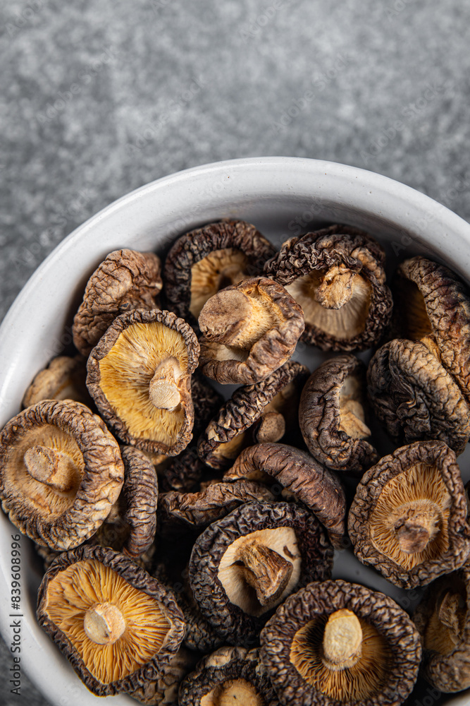 shiitake dried mushroom appetizer meal food snack on the table copy space food background rustic top view keto or paleo diet vegetarian vegan food shiitake dried mushroom appetizer meal food snack on the table copy space food background rustic top view keto or paleo diet vegetarian vegan food