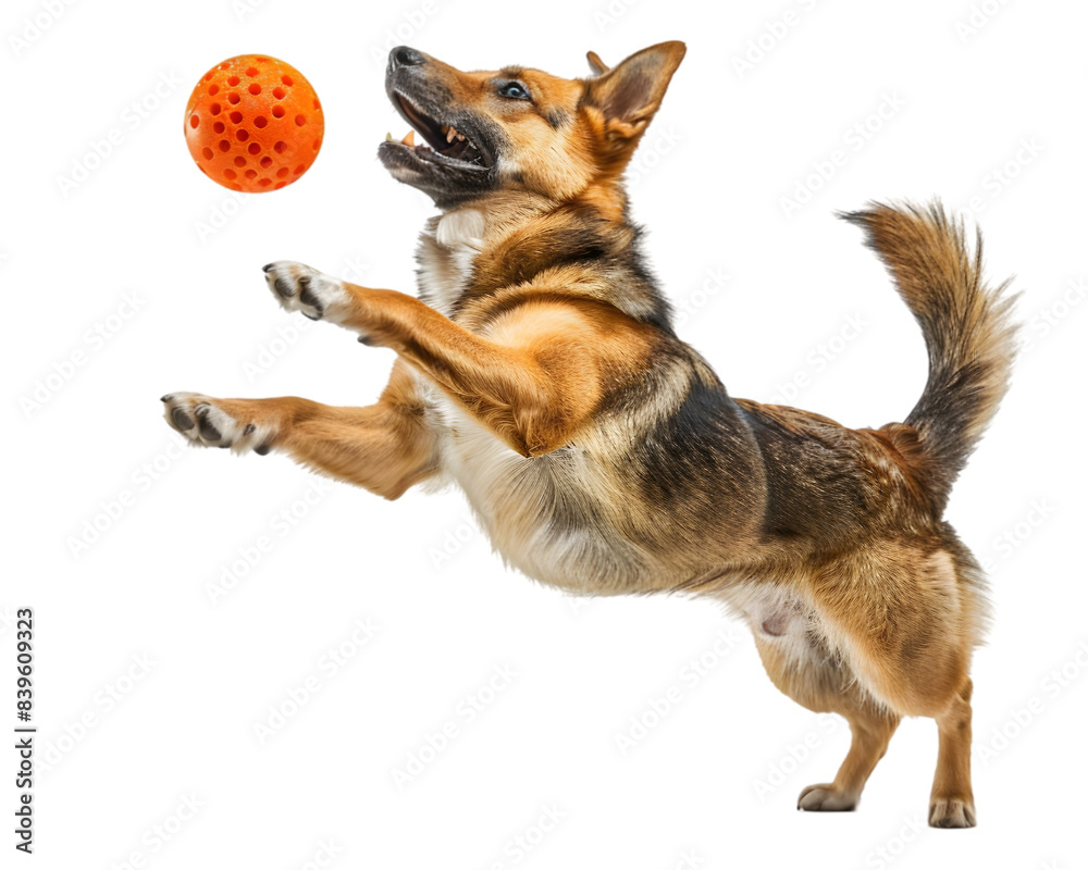 German shepherd dog playful, fetching a ball on transparent background German shepherd dog playful, fetching a ball on transparent background
