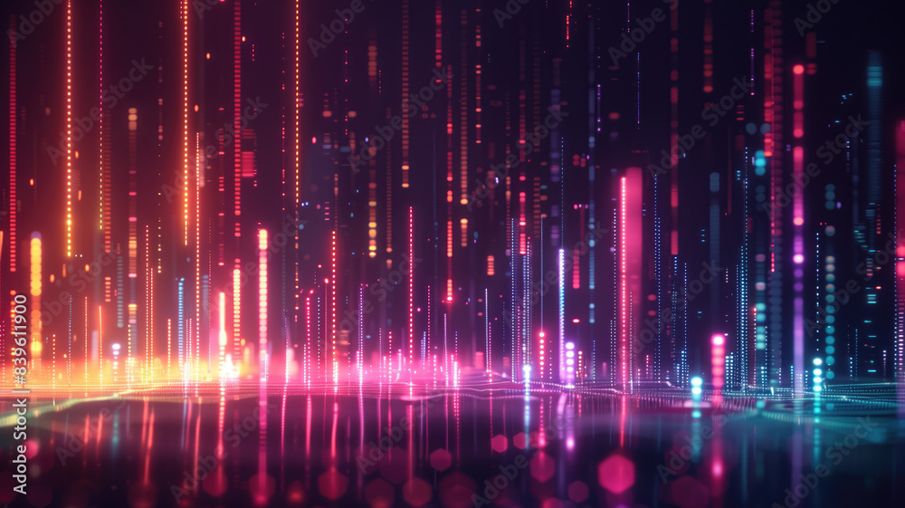Abstract background with equalizer effect neon lights sound wave. Generative AI Abstract background with equalizer effect neon lights sound wave. Generative AI