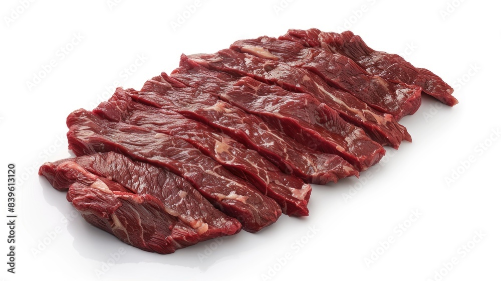 Fototapeta premium Succulent Marbled Flank Steak - High Detail Realism Photography of Juicy Flank Steak on White Background