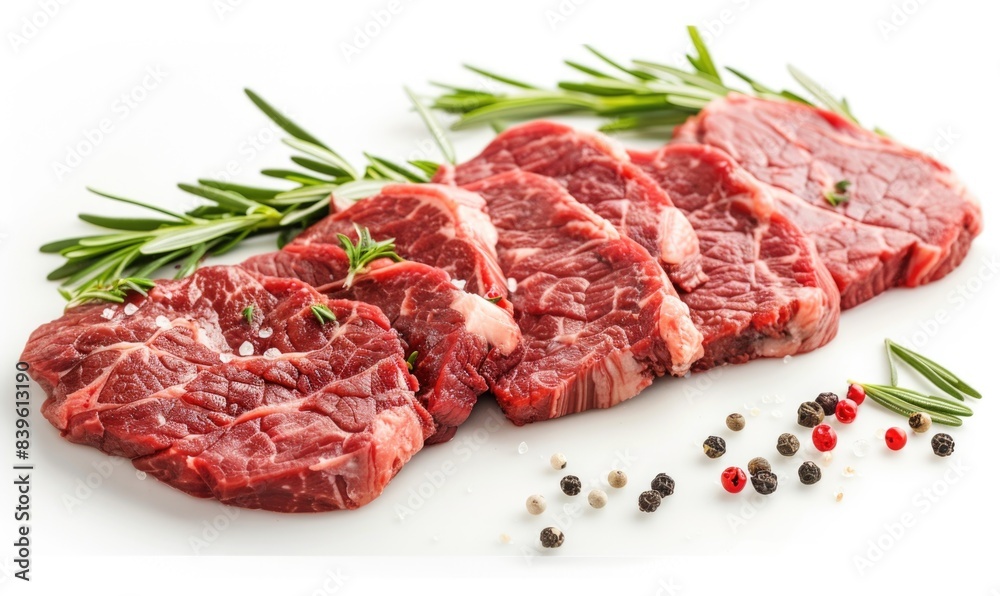 Gourmet Marbled Beef Slices on White Background - Realistic High Resolution Food Photography of Fresh Premium Meat Cuts Gourmet Marbled Beef Slices on White Background - Realistic High Resolution Food Photography of Fresh Premium Meat Cuts