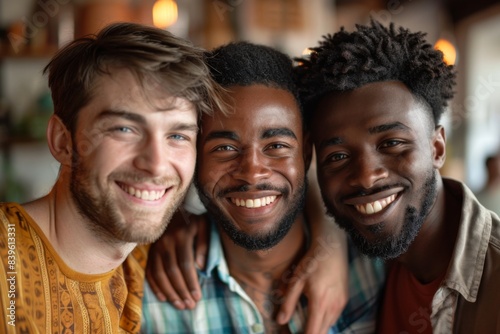 Three males smiling and posing for photo