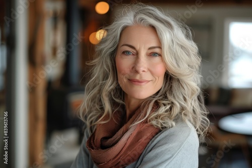Wallpaper Mural Woman posing for photo with blonde and gray hair, wearing scarf Torontodigital.ca