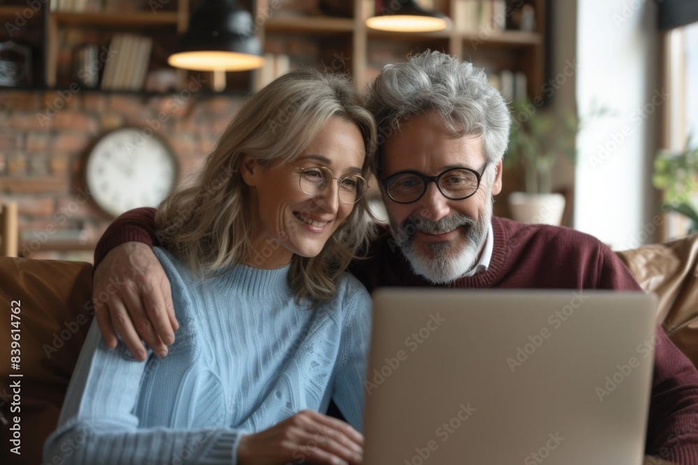 Two persons on sofa viewing laptop Two persons on sofa viewing laptop