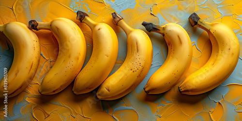 Fresh yellow bananas laying flat in an overhead view in a  repeated pattern