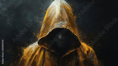 Faceless Hooded Figure on Black Background