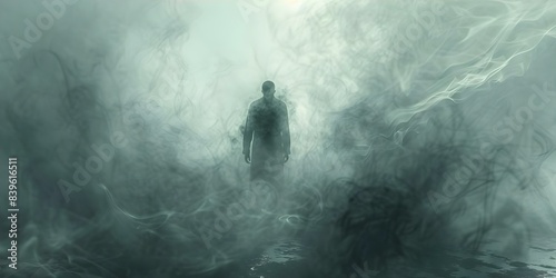 Mysterious Figure in Purgatory Surrounded by Fog Spirits 4K Resolution. Concept Mysterious Figure, Purgatory, Fog Spirits, 4K Resolution, Dark Aesthetic