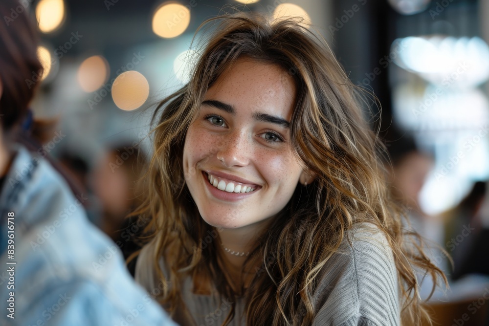 Woman smiling table people Woman smiling table people