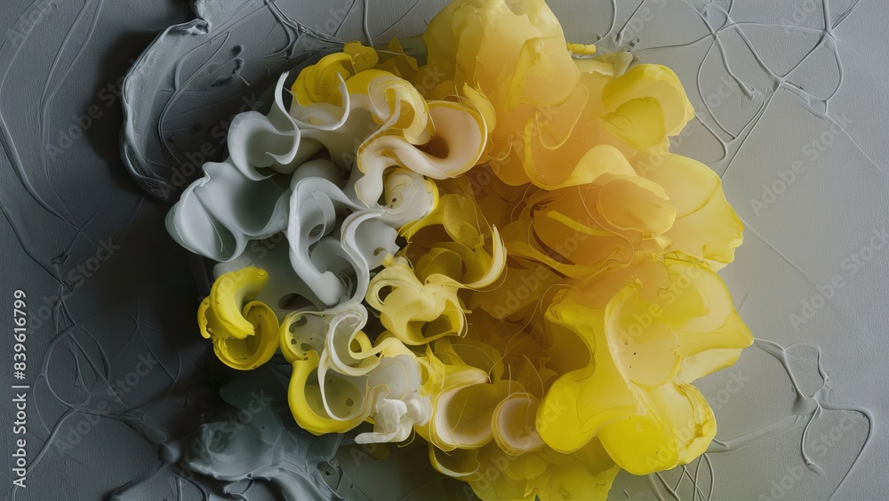 Abstract splash of colors swirl, dynamic combination of gray and yellow ...