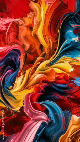 A vibrant mix of swirling paint colors creating a dynamic and abstract visual.