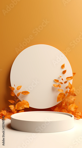 Product display stand with autumn leaves