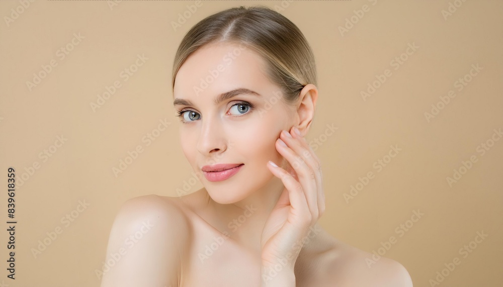beauty portrait of beautiful young woman on beige background beauty portrait of beautiful young woman on beige background