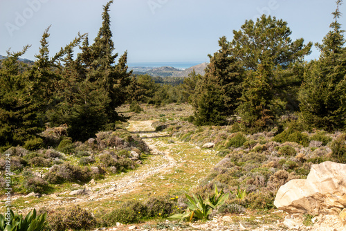 Landscape of Kos and view of the coastline and Pserimos island from  Kos Island South Aegean Region (Südliche Ägäis) Greece photo