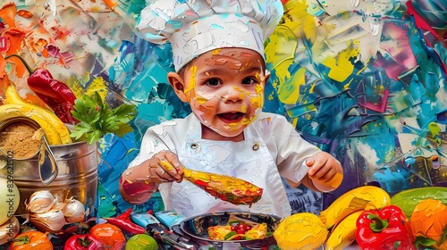 Cheerful Infant Chef Cooks Up a Vibrant Pop Art Culinary Scene