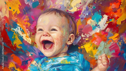 Joyful Expression of a Playful Toddler in Vibrant Pop Art Style