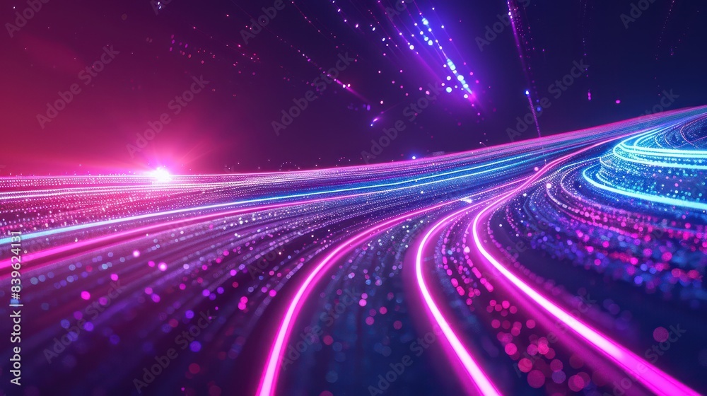 A background design of an abstract digital road with glowing lines, symbolizing the journey and speed in technology A background design of an abstract digital road with glowing lines, symbolizing the journey and speed in technology
