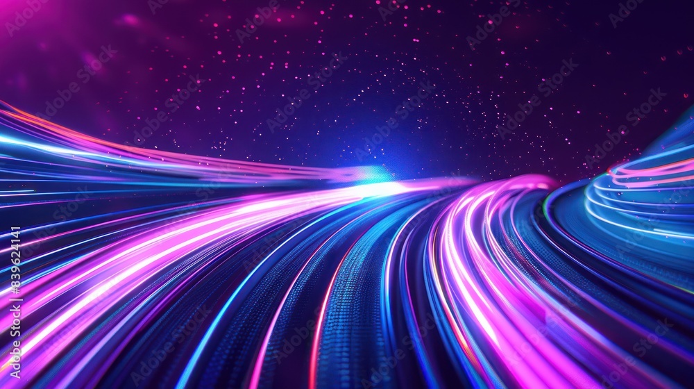 A background design of an abstract digital road with glowing lines, symbolizing the journey and speed in technology A background design of an abstract digital road with glowing lines, symbolizing the journey and speed in technology