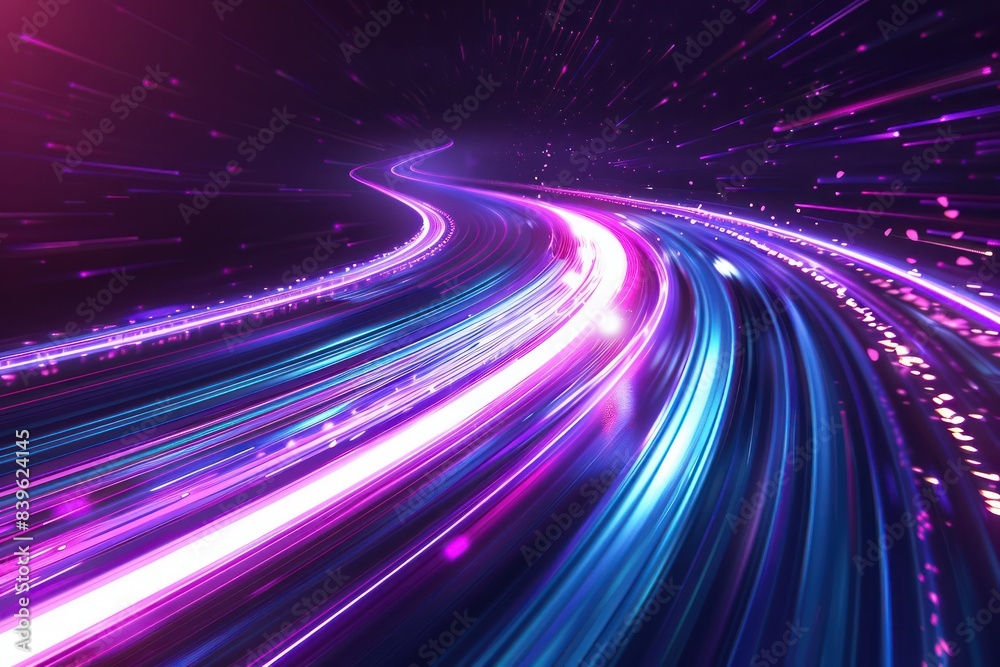 A background design of an abstract digital road with glowing lines, symbolizing the journey and speed in technology A background design of an abstract digital road with glowing lines, symbolizing the journey and speed in technology