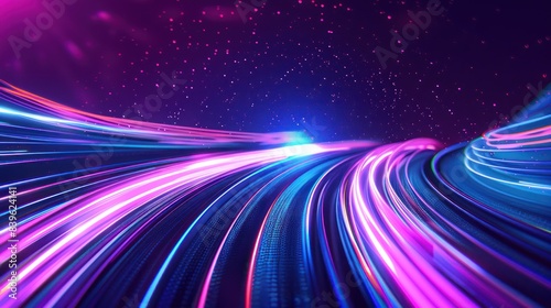 A background design of an abstract digital road with glowing lines, symbolizing the journey and speed in technology